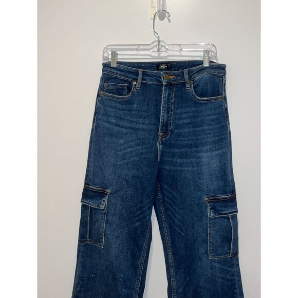 Aqua Blue Cargo Pockets Raw Hem Denim High Rise Wide Leg  Jeans Women's Size 29 - Picture 3 of 11